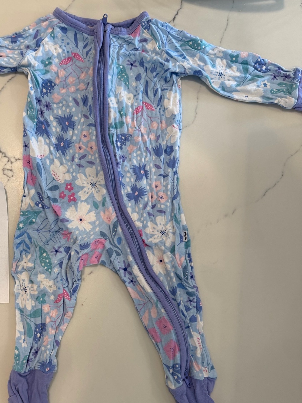 Little Sleepies Kids Floral Zip-Front One-Piece Romper in Light Blue